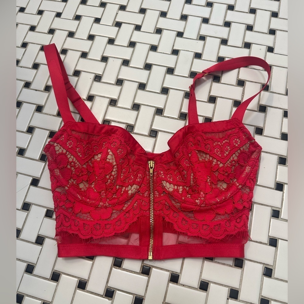 Victoria's Secret Red Lace Zip-Front Bralette